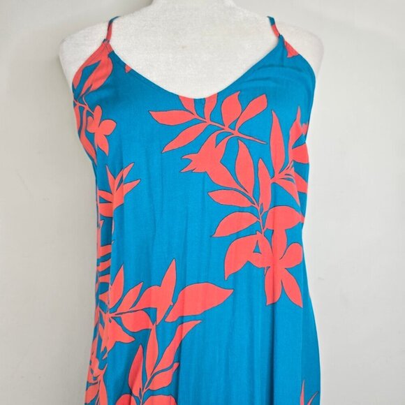 Old Navy Hawaiian Halter Maxi Shift Dress in Teal Coral Pink Floral - Picture 4 of 10